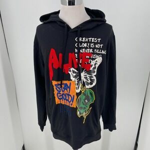 Offbeat Alive Black Pullover Hoodie UNISEX w/Patch and Embroidery SIZE XL